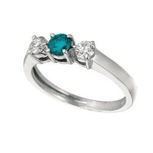 0.75 Carat 3 Stone Blue and White Diamond Ring